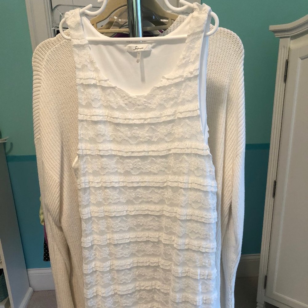 White lace patterned tank dress